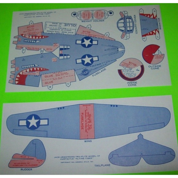 Airplane Toy Jack Armstrong Tru-Flite Model Of Curtis P-40 Flying Tiger GM 1944 - Picture 11 of 12